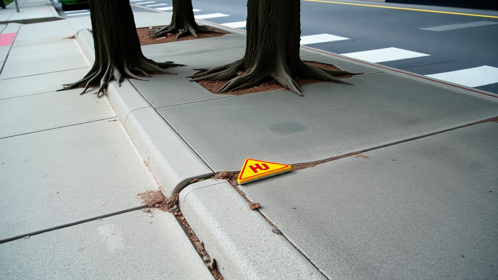 Uneven public sidewalk panel raised above the adjacent slab creating a trip hazard